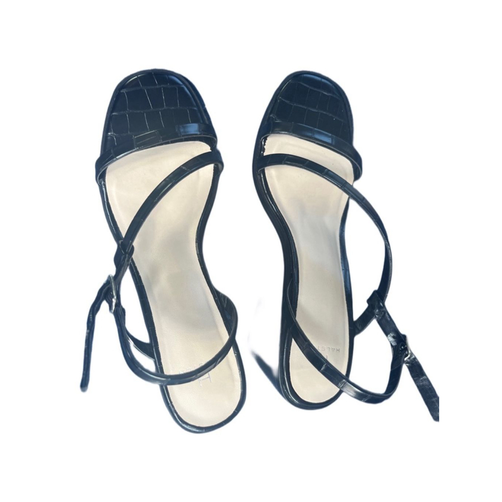 Women's Halston Black Leather Sandals Size 7.5 - Picture 3 of 12